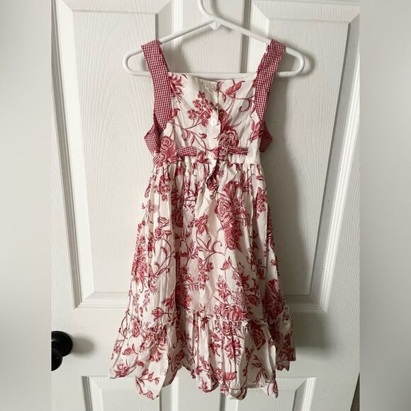 Girls White & Red gingham Floral Sundress By Chelsea’s Corner Size 5 - Picture 3 of 6
